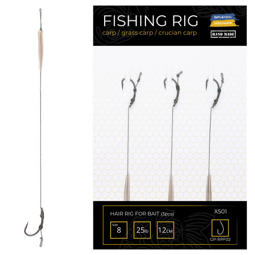 Готові класичні повідці з волосом для насадок діаметром 8-10-12мм  GP-RPF02 Д-12см / Г-№8 Curve Shank / 25LB  / УП-3шт