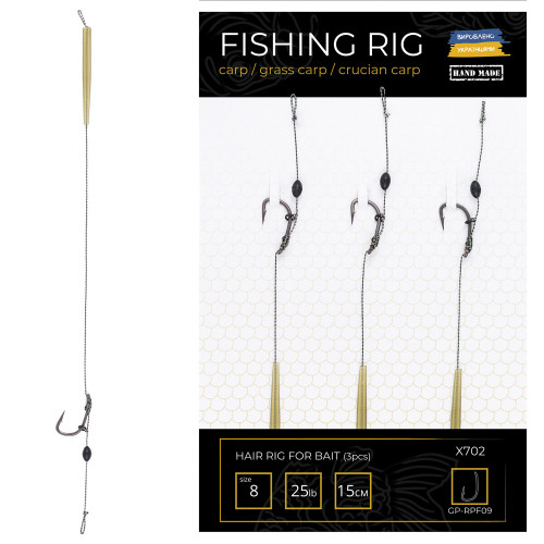 Готові повідці з волосом на кільці для насадок діаметром 24мм з підсадкою GP-RPF09 Д-15см / Г-№8 Wide Gape / 25LB  / УП-3шт