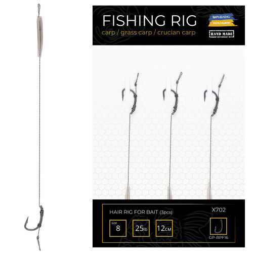 Готові класичні повідці з волосом для насадок діаметром 8-10-12мм GP-RPF16 Д-12см / Г-№8 Wide Gape / 25LB  / УП-3шт