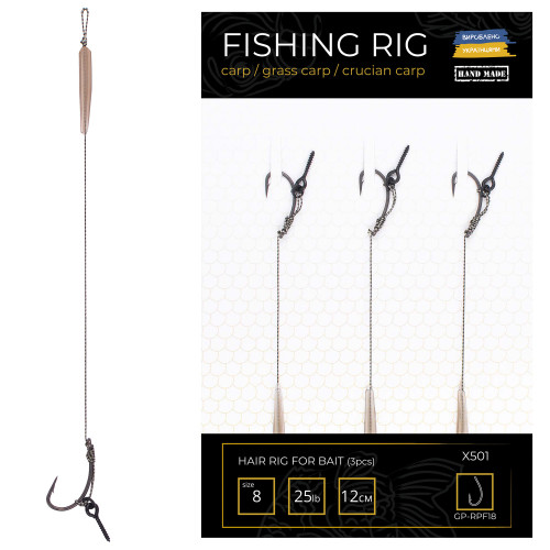 Готові повідці з шурупом для насадок діаметром 8-10-12мм GP-RPF18 Д-12см / Г-№8 Curve Shank / 25LB  / УП-3шт