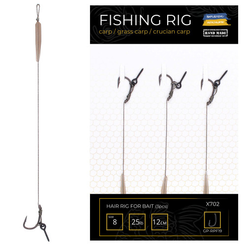 Готові повідці з шурупом для насадок діаметром 8-10-12мм GP-RPF19 Д-12см / Г-№8 WIDE GAPE / 25LB  / УП-3шт