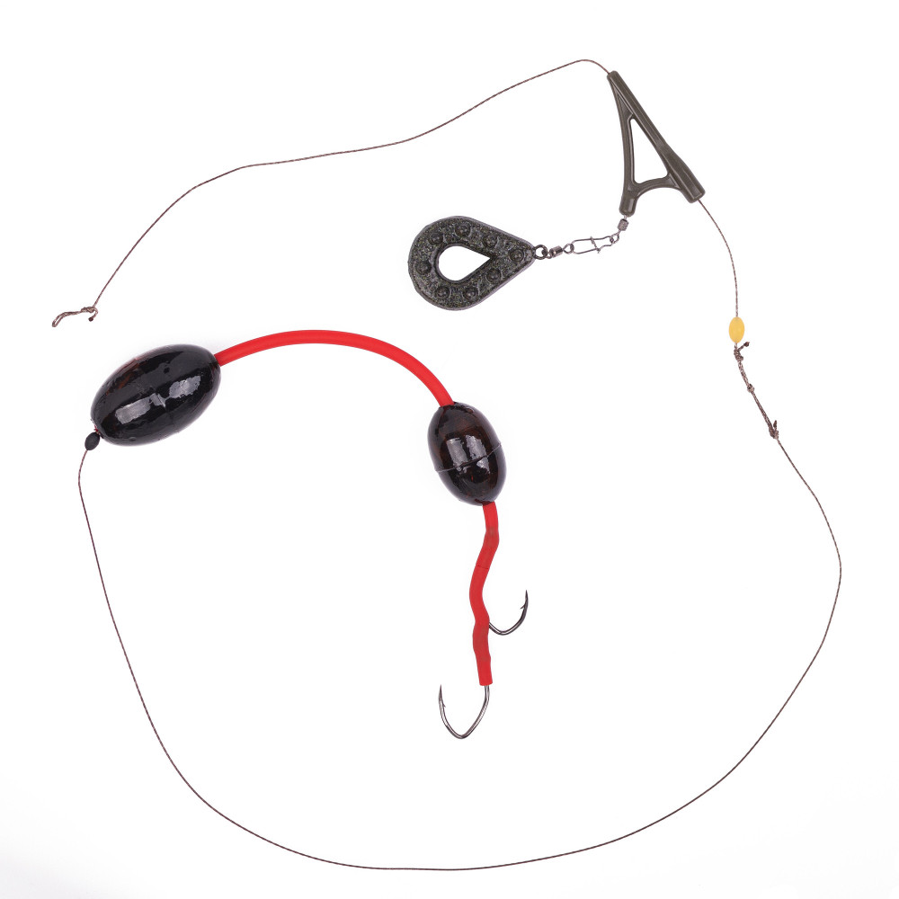 Посилена оснастка для ловлі сома на живця з двома гачками та з двома тригерними поплавками